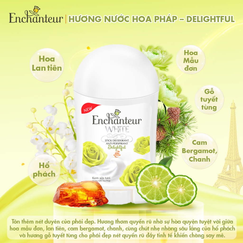 Combo Lăn Khử Mùi Hương Nước Hoa Enchanteur Delightful 50ml + Sáp Khử Mùi Trắng Da Enchanteur Delightful 40g