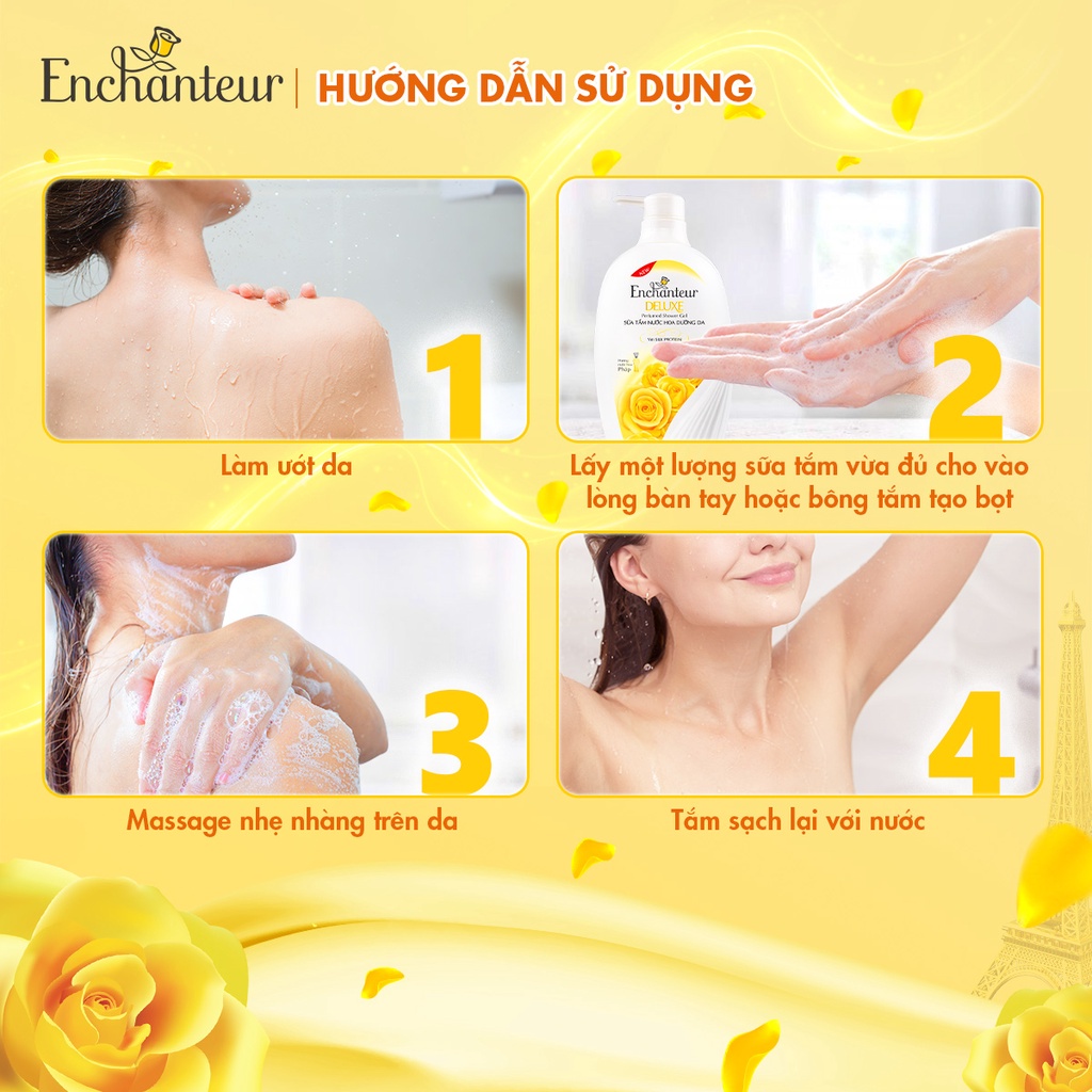 Sữa tắm hương nước hoa Enchanteur Charming/ Sensation/ Delightful/ Romantic/ Magic 650gr + Tặng kèm Túi sữa tắm 200gr