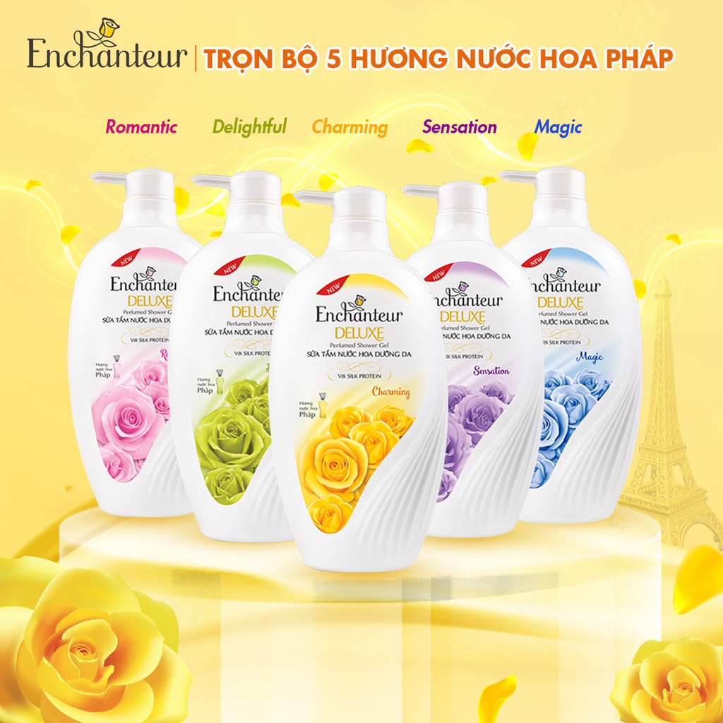 Sữa tắm hương nước hoa Enchanteur Charming/ Sensation/ Delightful/ Romantic/ Magic 650gr + Tặng kèm Túi sữa tắm 200gr