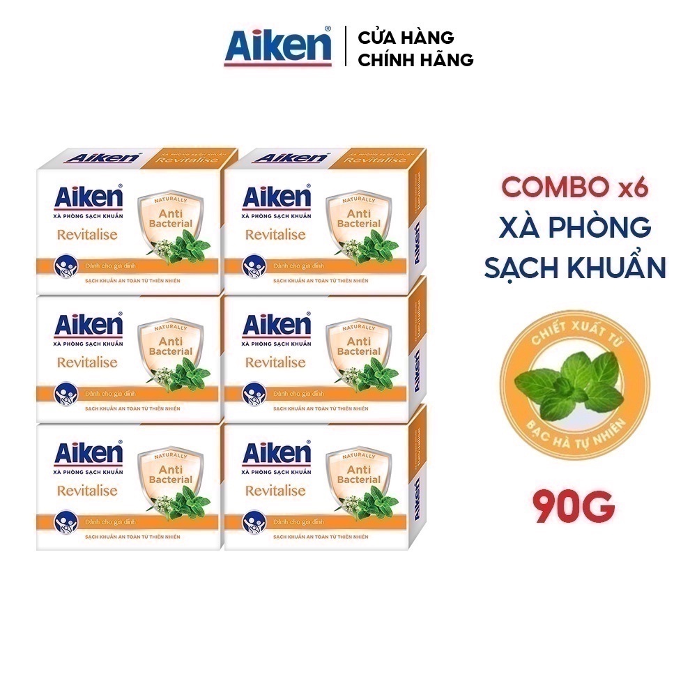 Aiken Combo 6 Xà Phòng Sạch Khuẩn Chiết Xuất Bạc Hà 90G/hộp