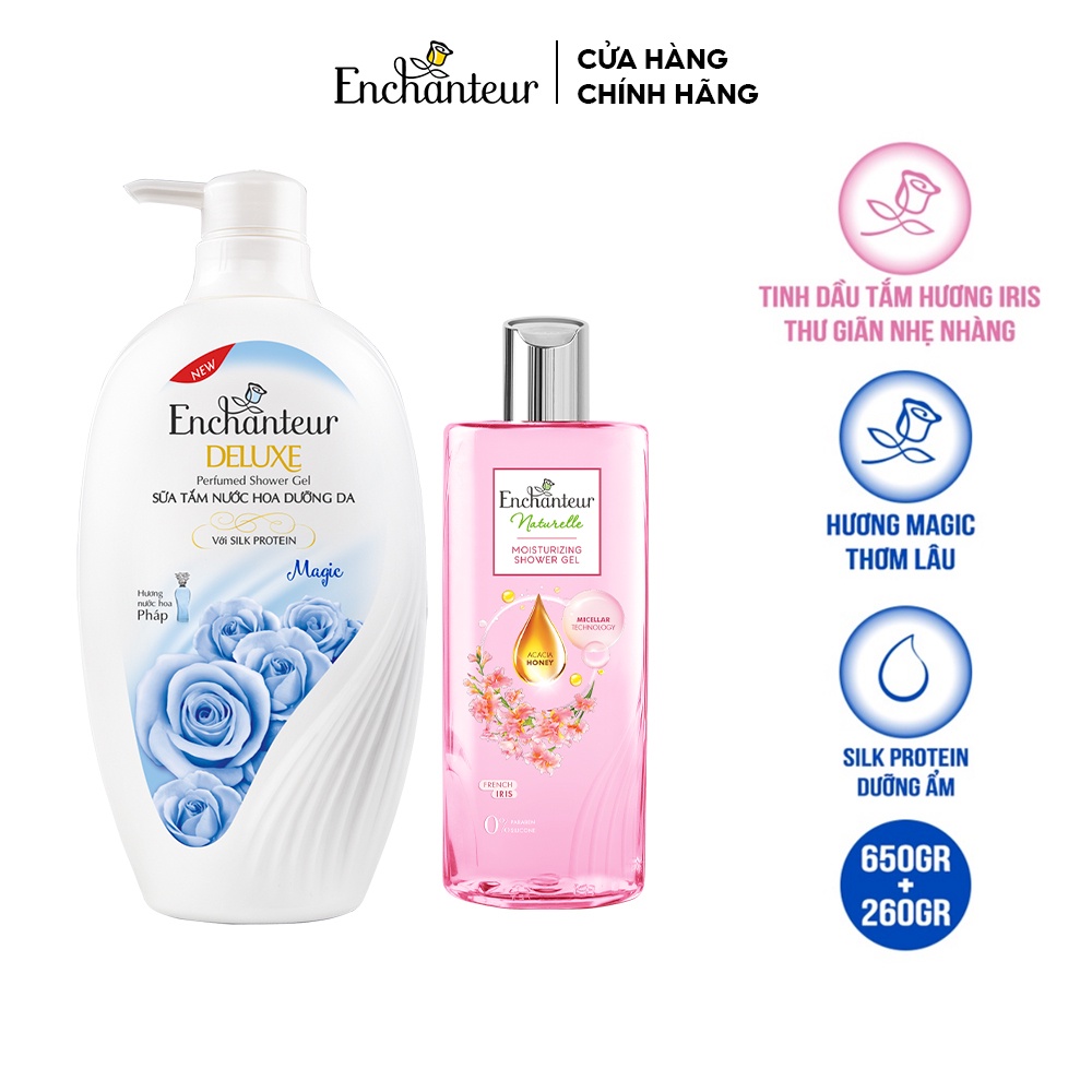 Combo Sữa tắm Enchanteur Naturelle hương hoa Iris 260g + Sữa Tắm Nước Hoa Dưỡng Da Magic 650G