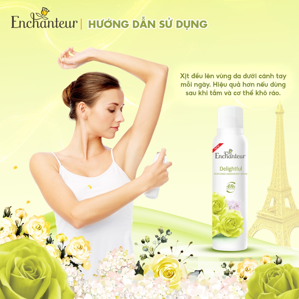 Combo Sữa Tắm Nước Hoa Dưỡng Da Enchanteur Delightful 650G + Xịt Khử Mùi Hương Nước Hoa Enchanteur Delightful 150ml