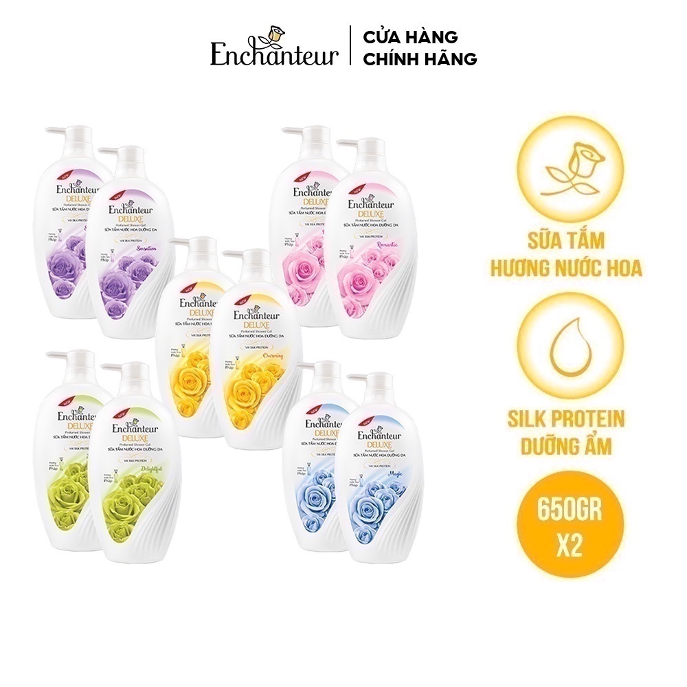 Bộ 2 sữa tắm hương nước hoa dưỡng da thơm mịn Enchanteur 650gr/chai