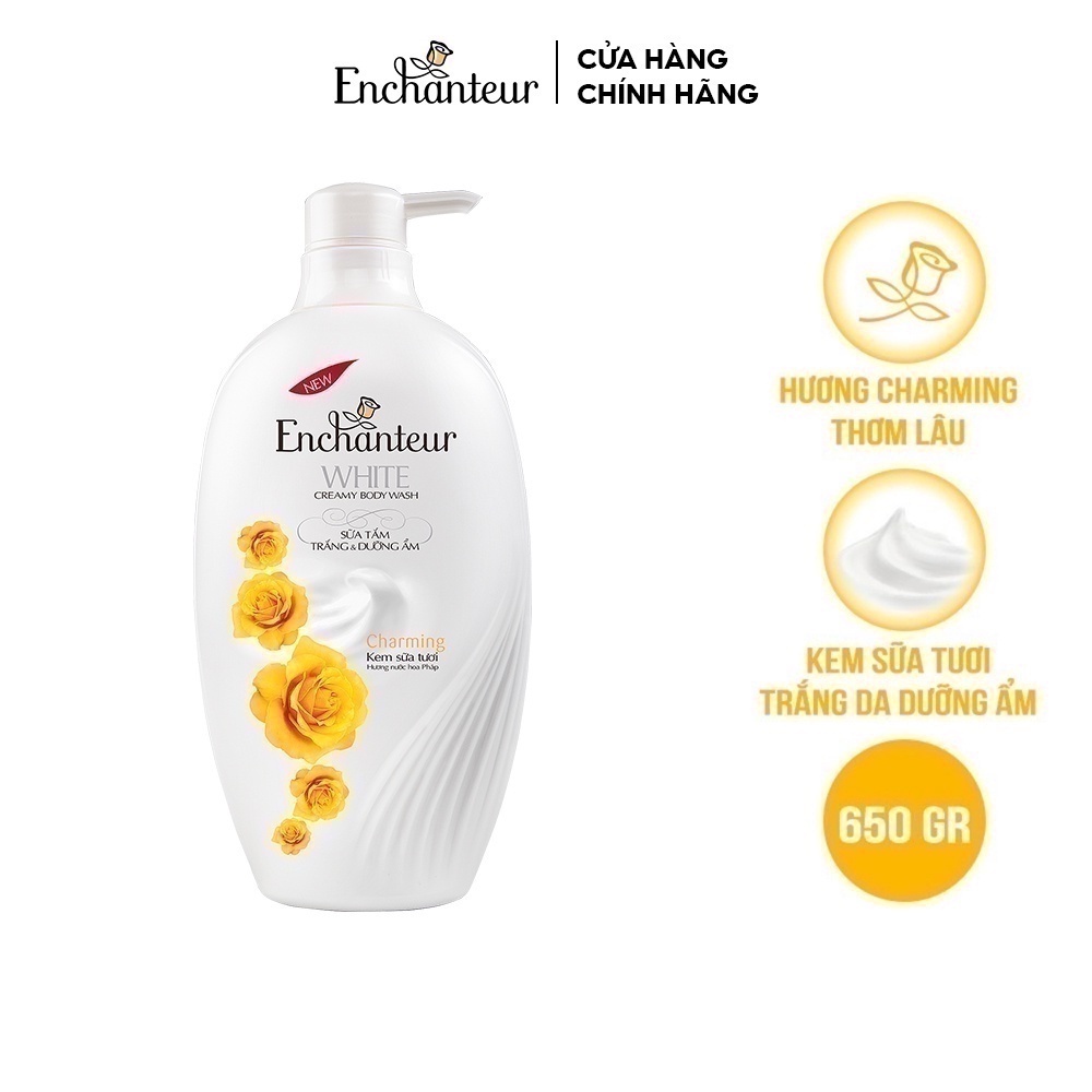 Sữa tắm trắng và dưỡng ẩm Enchanteur Charming white creamy body wash 650gr