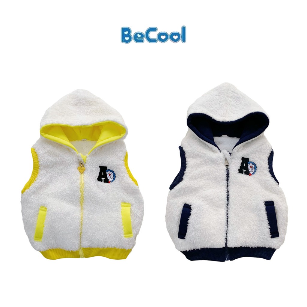 Áo Gile Lông có Mũ Thêu Chữ A Cho bé trai, bé gái Từ 9-27Kg Becool Baby