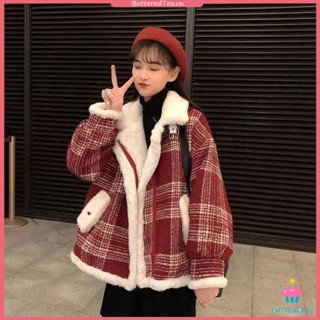 Áo Khoác Đệm Lông Cừu Dày Họa Tiết Sọc Caro Thời Trang Cho Nữ