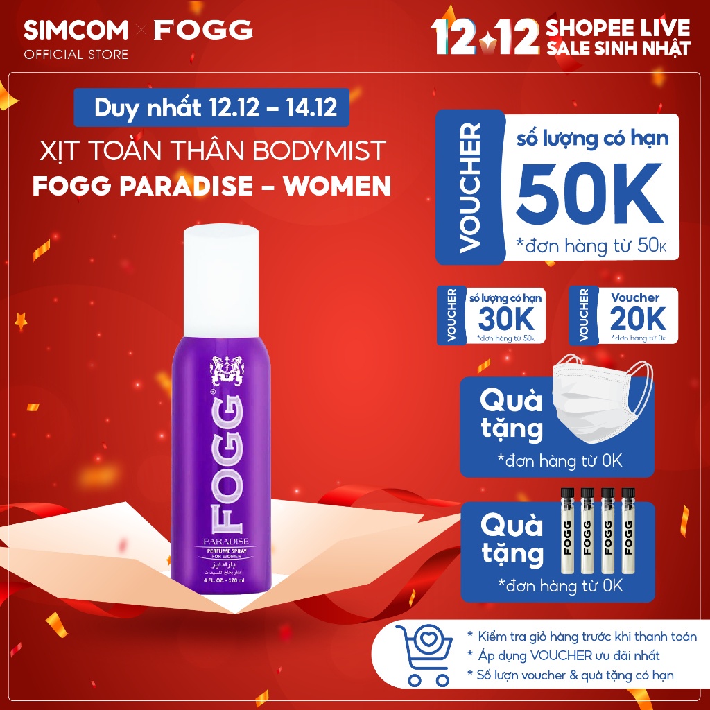 Xịt toàn thân nước hoa FOGG Paradised dùng để khử mùi,tạo mùi thơm,dùng được cho cả nam và nữ,lưu hương lâu đến 8 tiếng