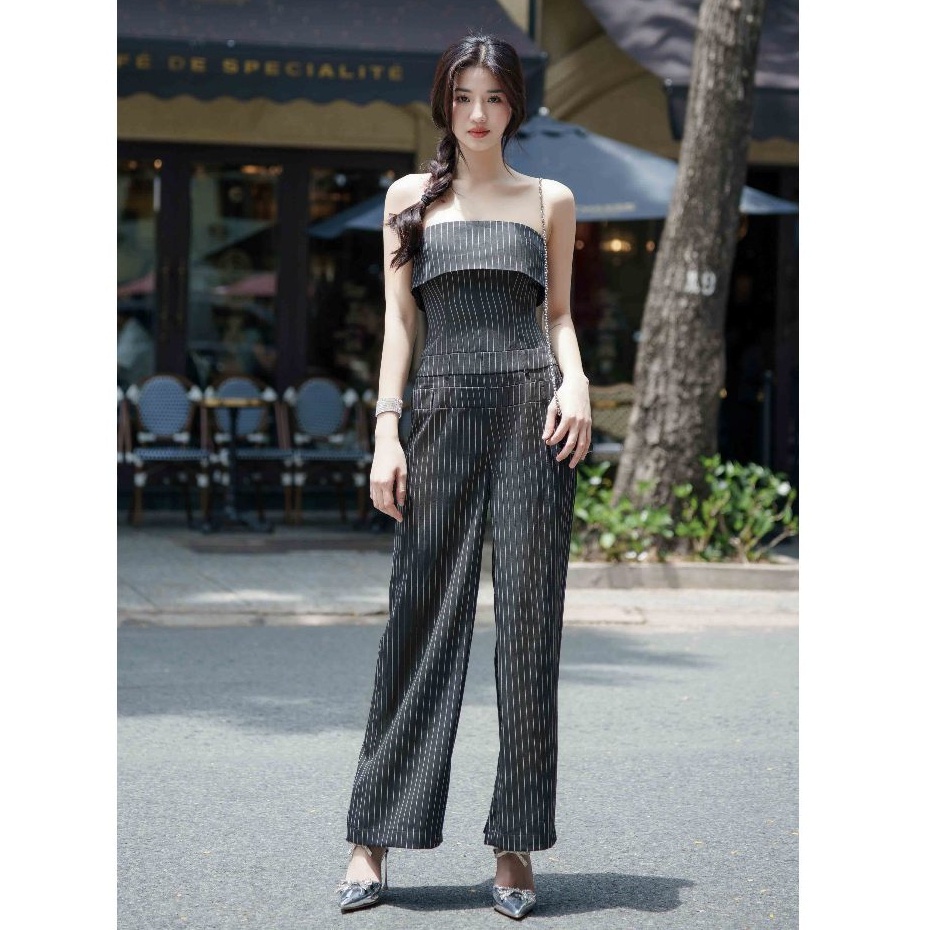 RECHIC Jumpsuit cúp ngực Mory quần dáng suông rộng hack dáng sang trọng