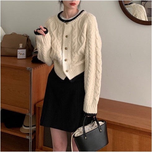 Áo khoác cardigan len nữ đẹp Hàn Quốc dáng ngắn màu trắng kem, màu hồng nhạt, chất vải mềm mịn cao cấp, thơi trang