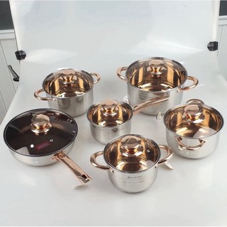 Bộ nồi đức inox 5 đáy 6 món 12 chi tiết chống dính cao cấp, nâng tầm cuộc căn bếp của bạn