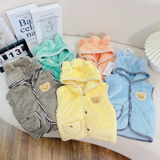 Áo Gile Lông Cừu Có Mũ Cho Bé 3-9KG