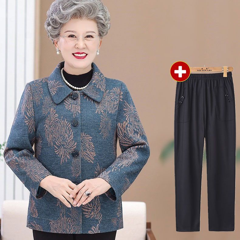 Áo khoác len mùa thu của bà ngoại cho phụ nữ 60, 70 tuổi,quần áo bộ đồ mùa đông của mẹ trung niên và