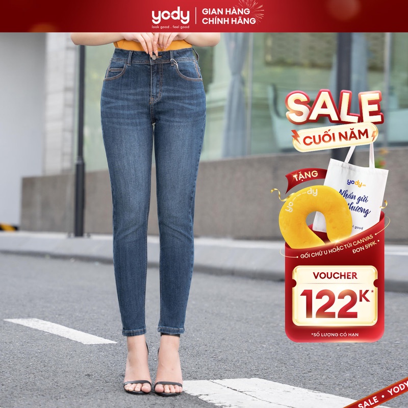 Quần jeans nữ YODY dáng ôm skinny lưng cao tôn dáng QJN5056