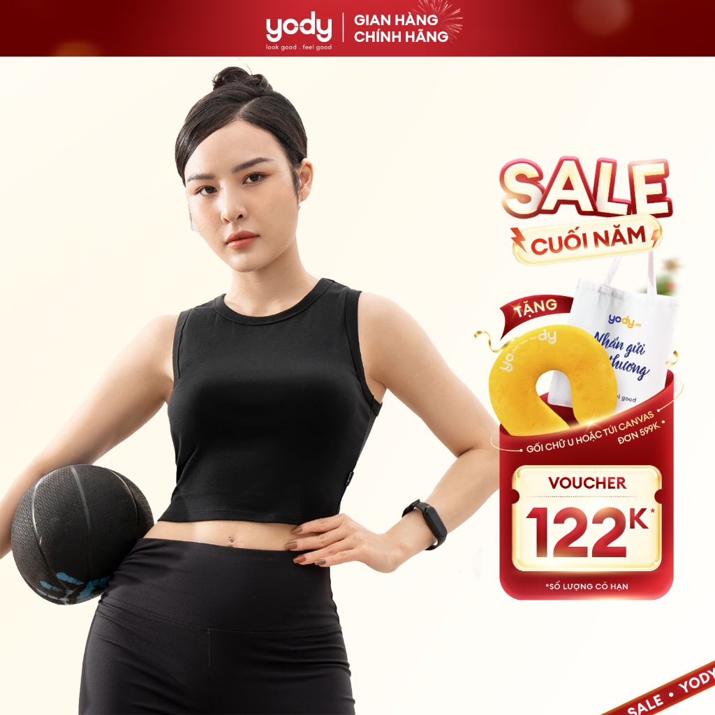 Áo Ba Lỗ Nữ YODY SPORT Cotton Hack Dáng Tập Gym, Crop Top Siêu Xinh BLN5048