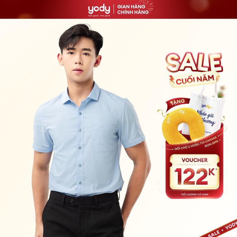 Áo sơ mi nam ngắn tay YODY vải lụa nến cao cấp khô thoáng giữ form phù hợp công sở SNM5005