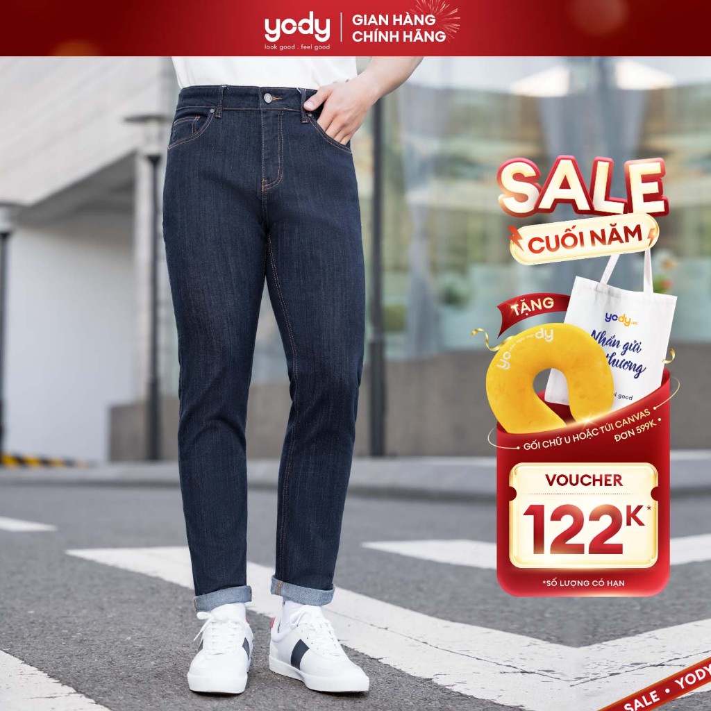 Quần jeans nam YODY dáng slimfit vải coolmax co giãn, thấm hút QJM5043
