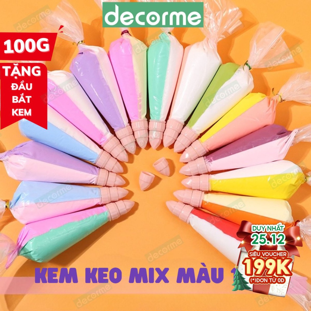 Keo kem túi 100gr Decorme phối hai màu dùng trang trí Toploader, ốp điện thoại, đồ thủ công DIY (tặng đầu bắt kem)