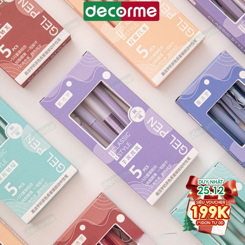 Set 5 Bút gel DecorMe 0.5mm mực đen viết sổ tay trang trí thiệp bullet journal