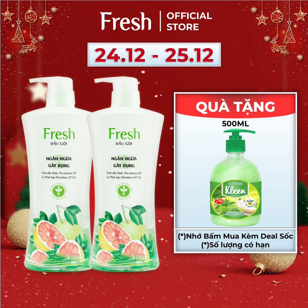 Combo 2 Dầu gội Fresh Giảm gãy rụng tinh dầu Bưởi 650g/chai