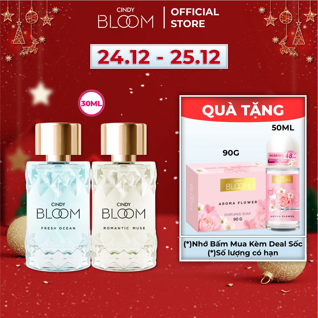 [24.12 - 25.12 - ĐƠN 269K TẶNG QUÀ 0Đ] Combo 2 nước hoa Cindy Bloom 30ml/chai (Fresh Ocean + Romantic Muse)