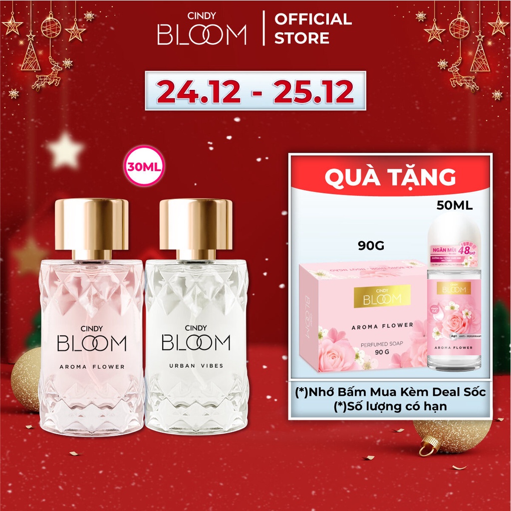 [24.12 - 25.12 - ĐƠN 269K TẶNG QUÀ 0Đ] Combo 2 nước hoa Cindy Bloom 30ml/chai (Aroma Flower + Urban Vibes)