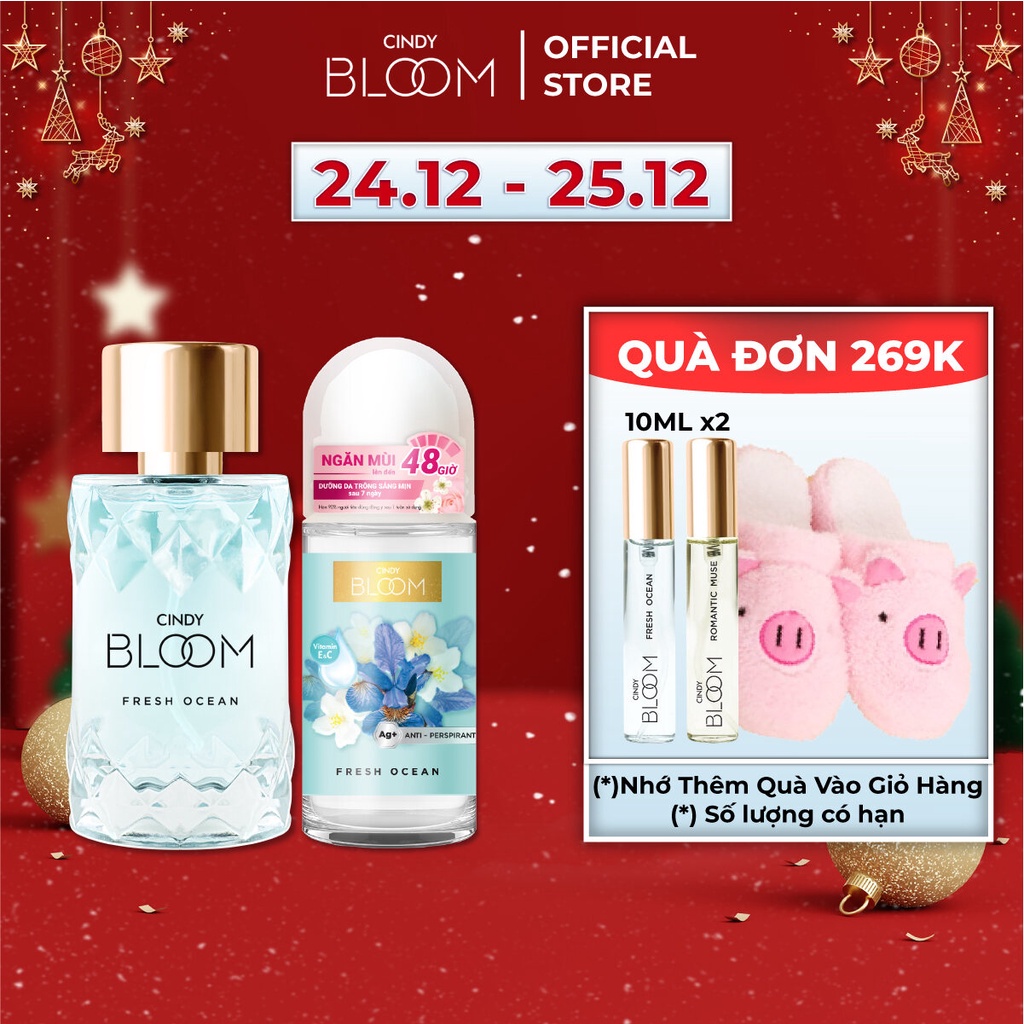 [24.12 - 25.12 - ĐƠN 269K TẶNG QUÀ 0Đ] Combo nước hoa 50ml + Lăn khử mùi 50ml Cindy Bloom Fresh Ocean