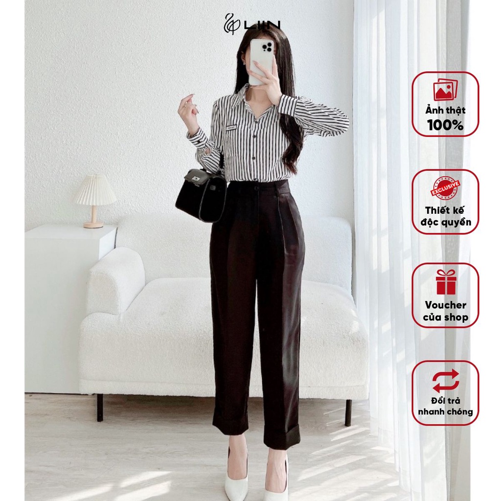 Quần Baggy Đen Gấu Lật Liin Clothing Chất Tuytsi Cao Cấp - QD3833-0123