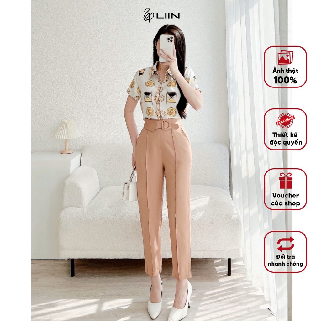 Quần baggy nữ công sở thiết kế cạp cao cách điệu mix đai trẻ trung, thanh lịch Liin Clothing QD3743