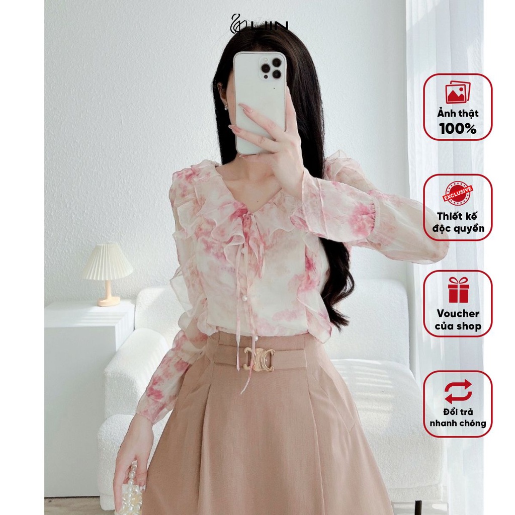 Áo Kiểu Nữ Liin Clothing Hoa Bèo Cúc Ngọc Thiết Kế Sang Trọng Thanh Lịch - AKD276PRI-S23