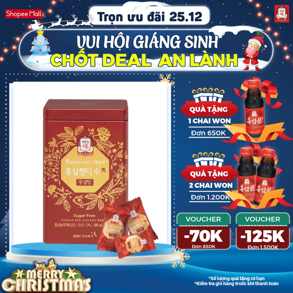 Kẹo Hồng Sâm Hàn Quốc Cao Cấp KGC Cheong Kwan Jang - Ginseng Candy 180g (Không Đường)