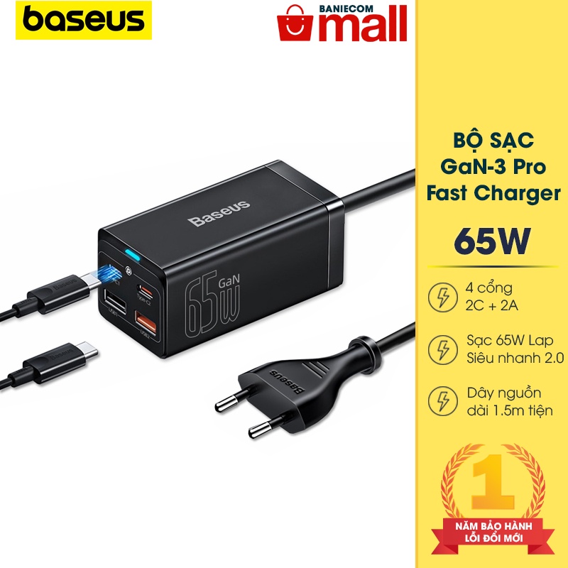 Bộ sạc nhanh 65W Baseus GaN3 Pro 4in1  Fast Charging for 20W/27W/45W/65W - BANIECOM