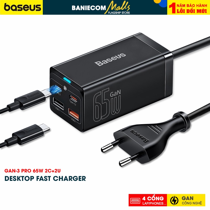Bộ sạc nhanh 65W Baseus GaN3 Pro 4in1  Fast Charging for 20W/27W/45W/65W - BANIECOM