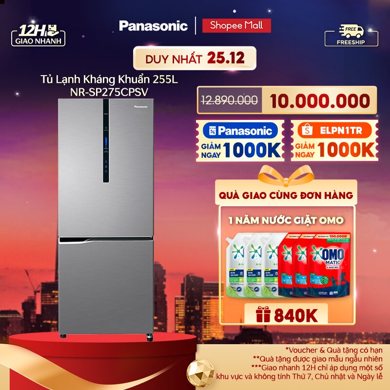 Tủ Lạnh Kháng Khuẩn Panasonic 255L NR-SP275CPSV-Cấp Đông Mềm-Siêu Tiết Kiệm-Ngăn Đá Dưới