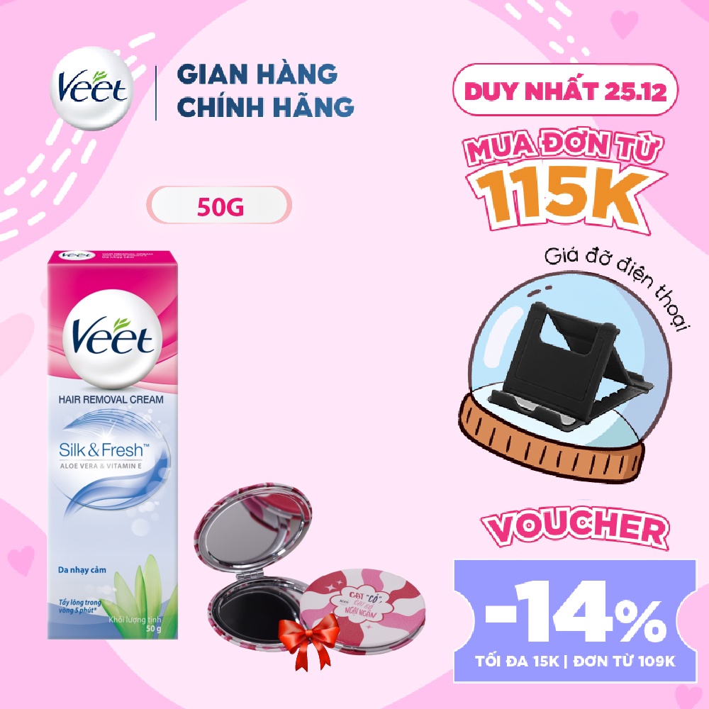 [Mua 1 tặng 1] Kem tẩy lông Veet cho da nhạy cảm 50g + tặng kèm 1 gương mini cầm tay độc quyền