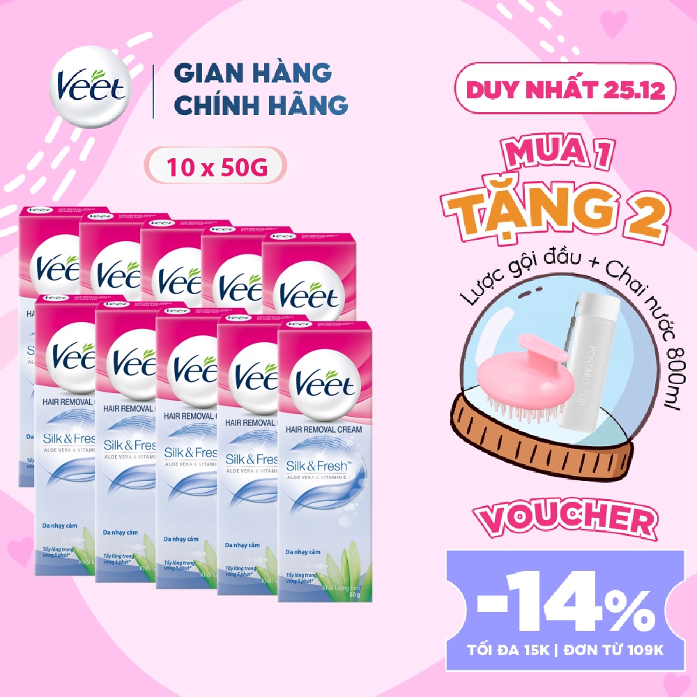 [Mã FMCGVEET71 giảm 8% đơn 150k] Bộ 10 Kem tẩy lông Veet dành cho da nhạy cảm tuýp 50g