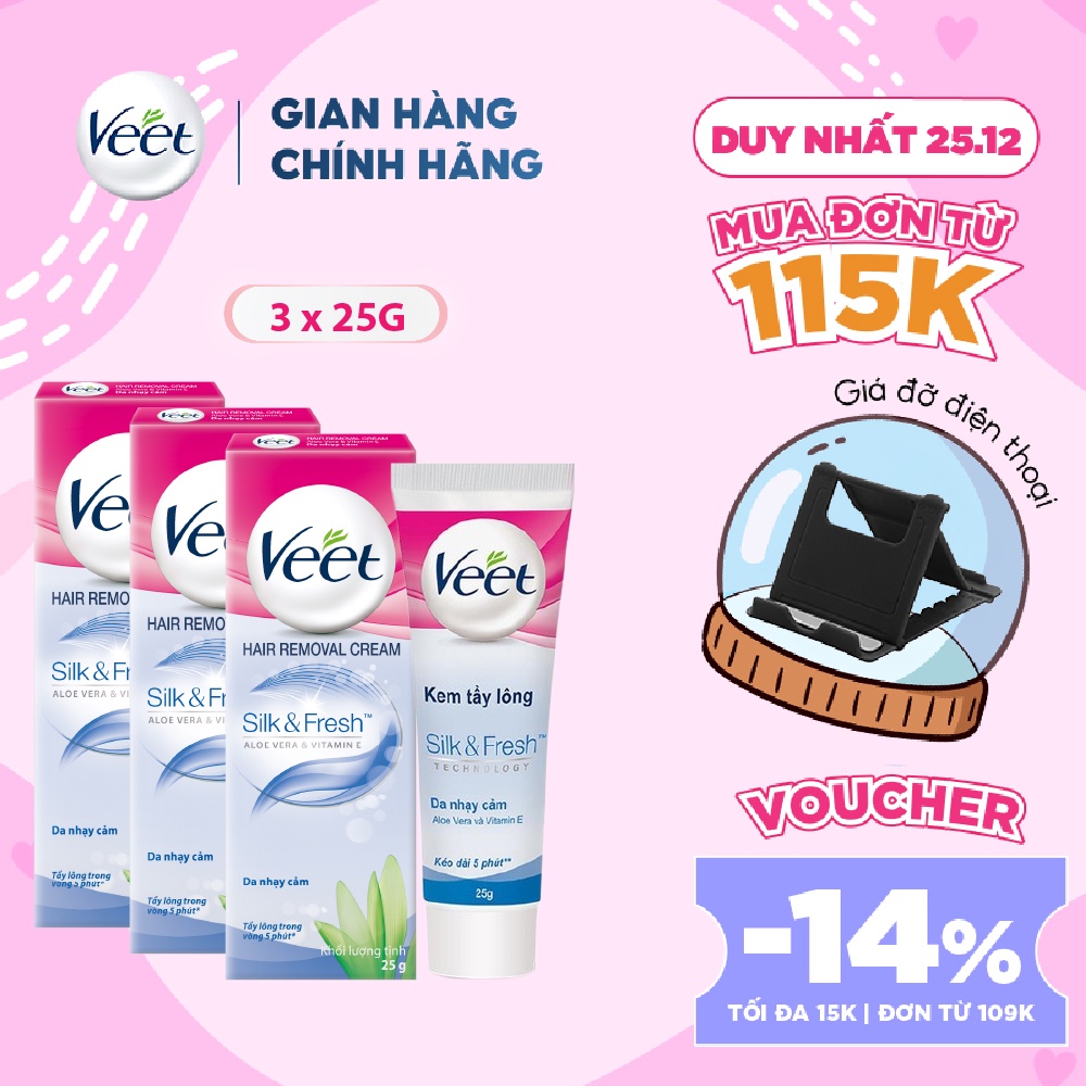 Bộ 3 Kem tẩy lông cho da nhạy cảm Veet Silk Fresh 25g/tuýp