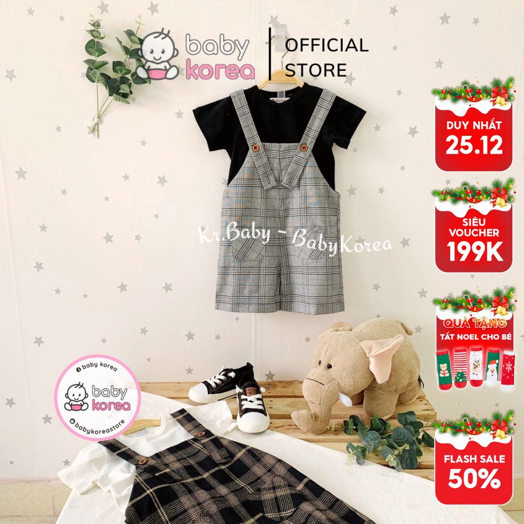 Set yếm kẻ kèm áo phông MINICLOSET made in KOREA mềm mát cho bé made in Korea thời trang trẻ em BABYKOREA
