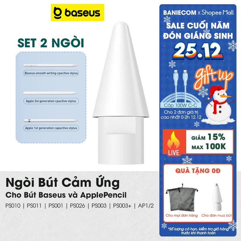 Set 2 ngòi bút cảm ứng Baseus cho Ap Pencil 1 & 2 và Bút Baseus Smooth Writing Ugreen Smooth Writing - BANIECOM