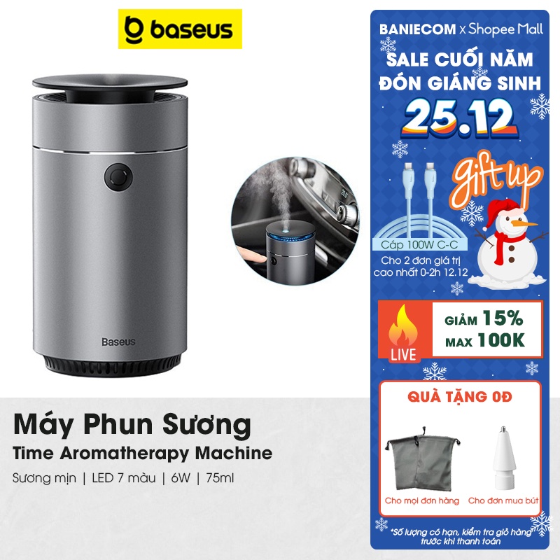 Máy phun sương tạo ẩm, xông tinh dầu mini dùng cho xe hơi Baseus Time Aromatherapy Humidifier 75ml - BANIECOM