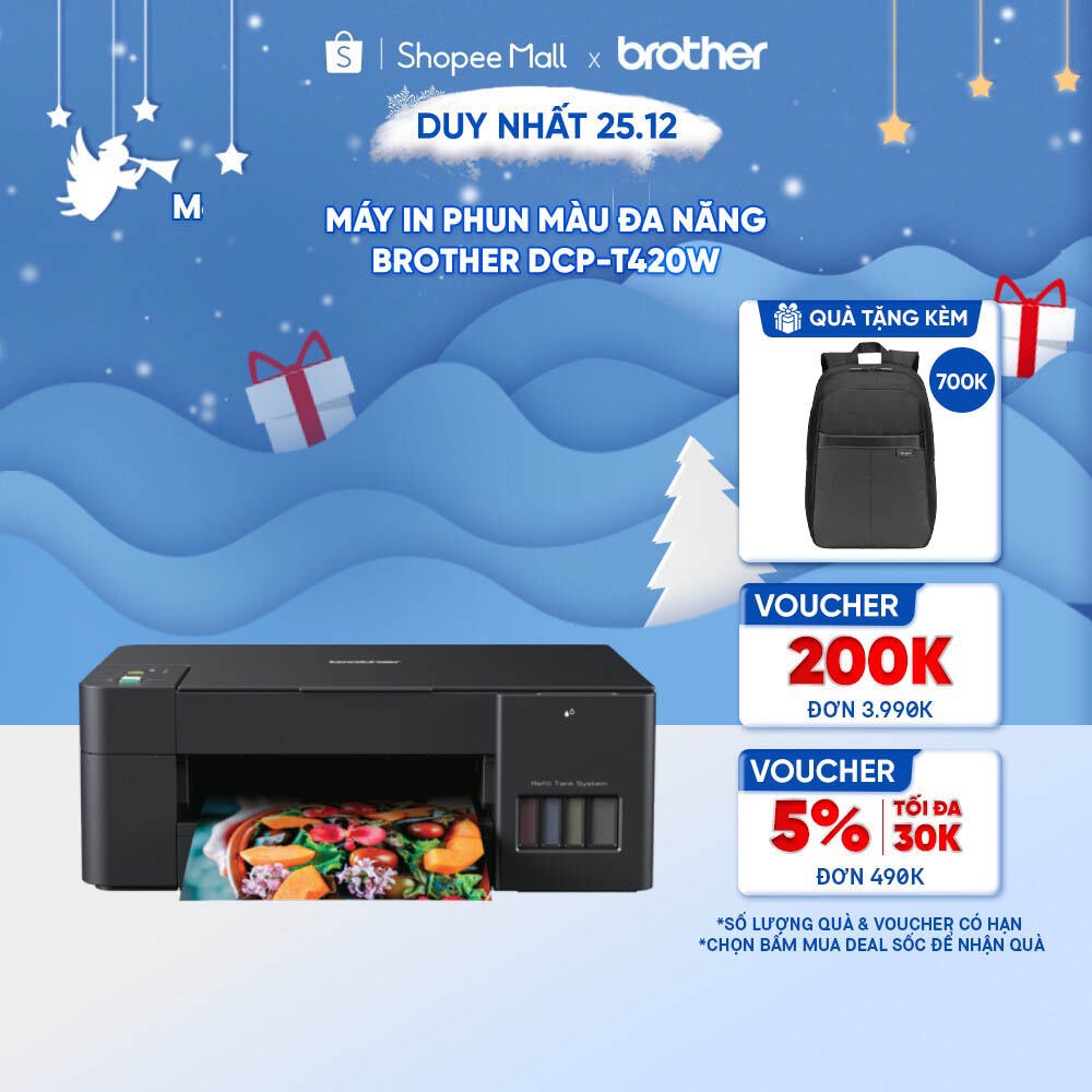 [Mã ELCL12 giảm 9% đơn 300K] Máy in phun màu đa năng Brother DCP-T420W