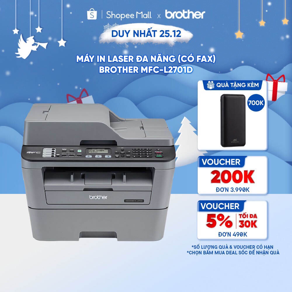 [Mã ELCL12 giảm 9% đơn 300K] Máy in laser đa năng (có Fax) Brother MFC-L2701D