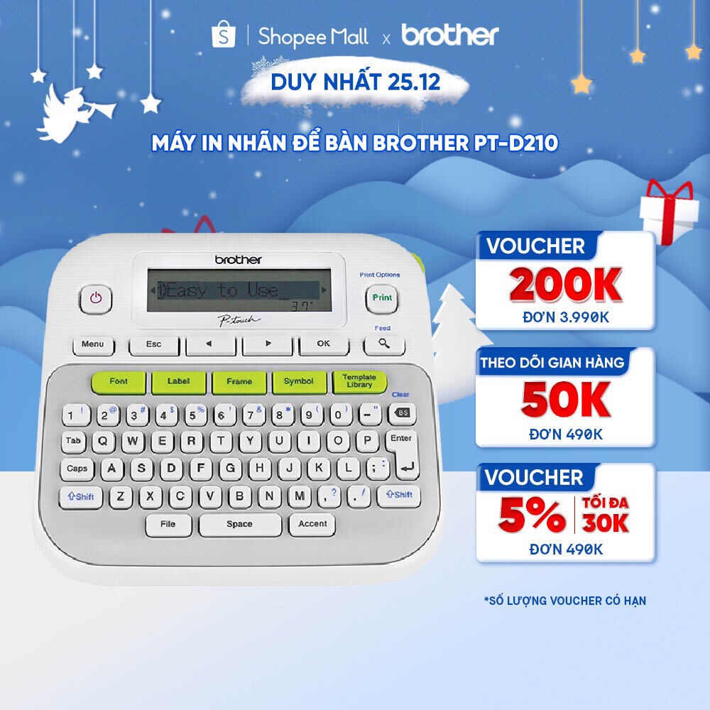 [Mã ELCL12 giảm 9% đơn 300K] Máy in nhãn để bàn Brother PT-D210