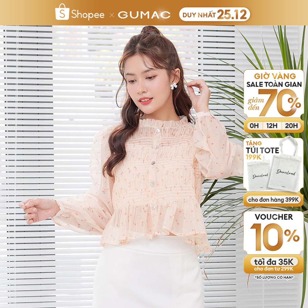 Áo kiểu nữ hoa nhí dễ thương cổ phối bèo YA44