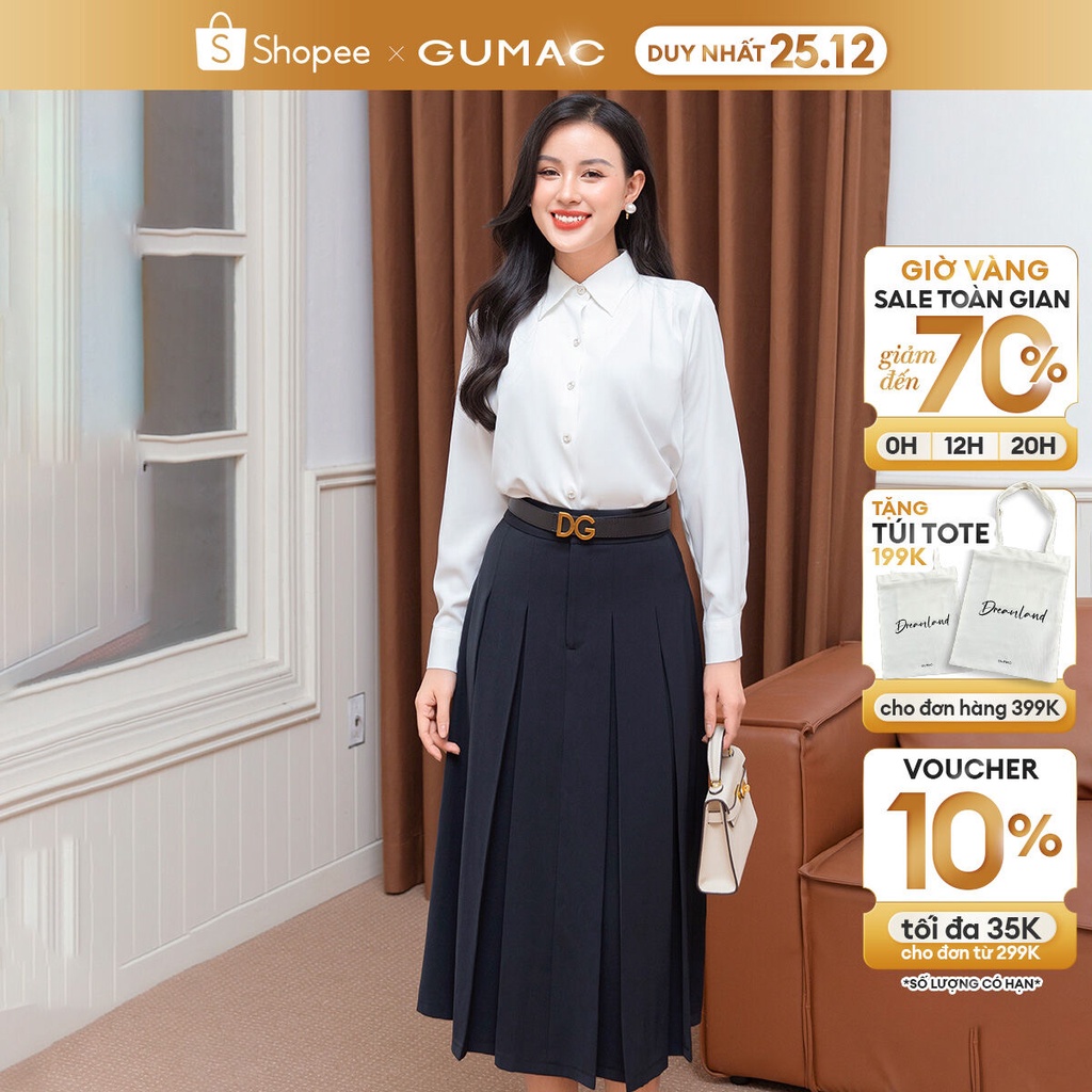 Chân váy midi xếp ly thời trang GUMAC VD10018