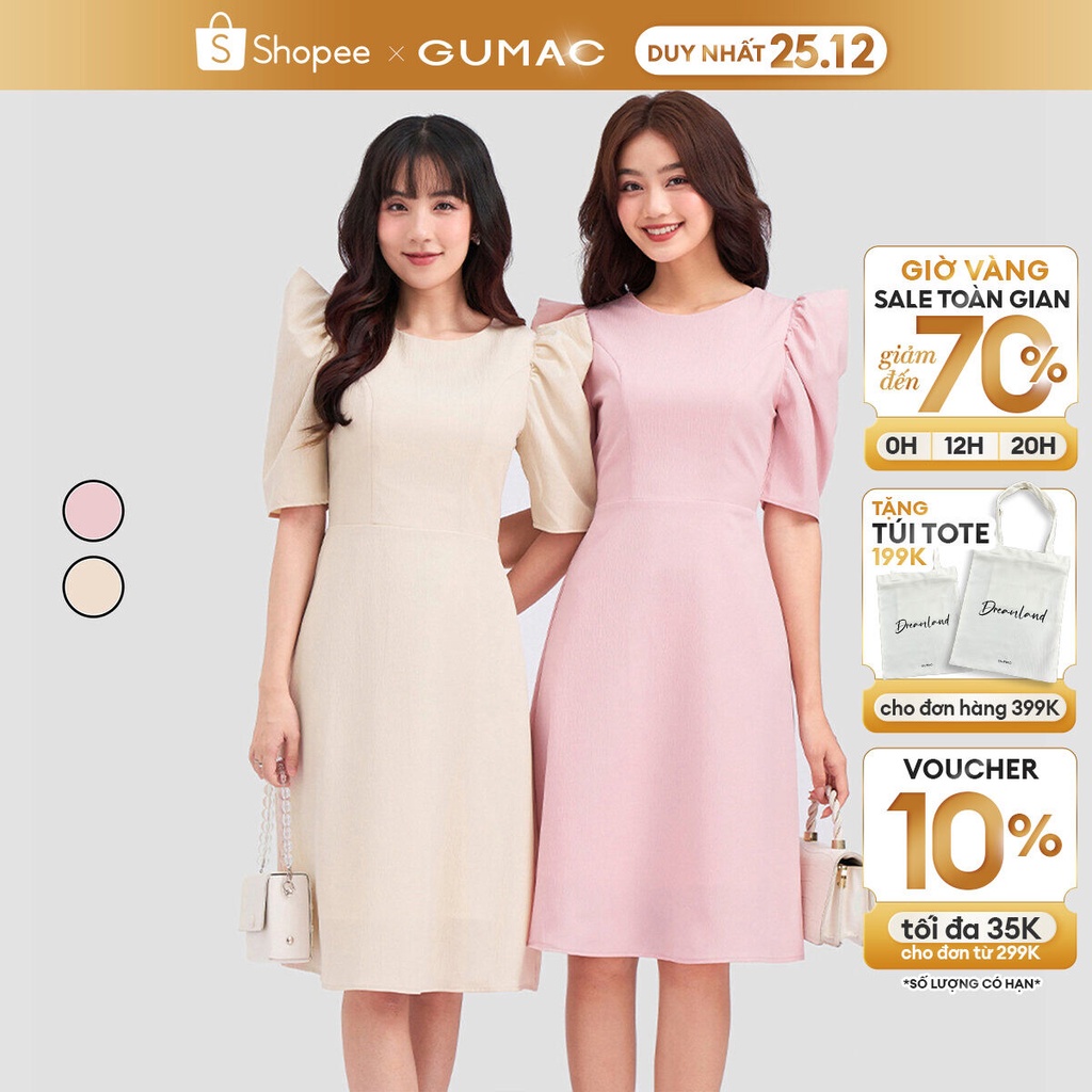 Đầm form A tay phồng thời trang GUMAC DC12060