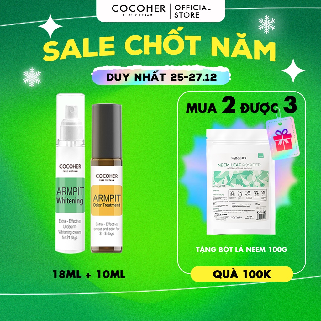 [DUY NHẤT 25.12]Combo Lăn Khử Mùi và Kem Dưỡng Da Dưới Cánh Tay COCOHER Ngăn Tiết Mồ Hôi, Dưỡng Sáng Mờ Thâm