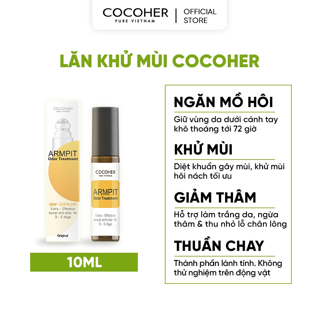 Combo Lăn Khử Mùi và Kem Dưỡng Da Dưới Cánh Tay COCOHER Ngăn Tiết Mồ Hôi, Dưỡng Sáng Mờ Thâm