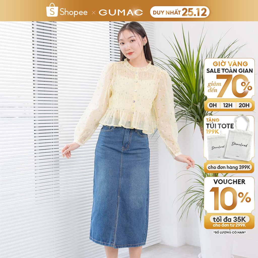 Chân váy jean nữ dáng dài xẻ tà trước YA06 GUMAC