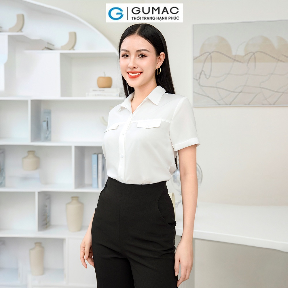 Áo sơ mi nữ tay ngắn màu trắng thời trang GUMAC LAD1105