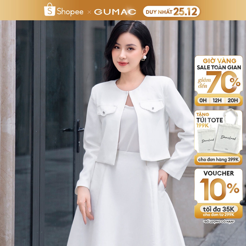 Áo blazer nữ dáng lửng GUMAC AD09008 tay dài có nắp túi